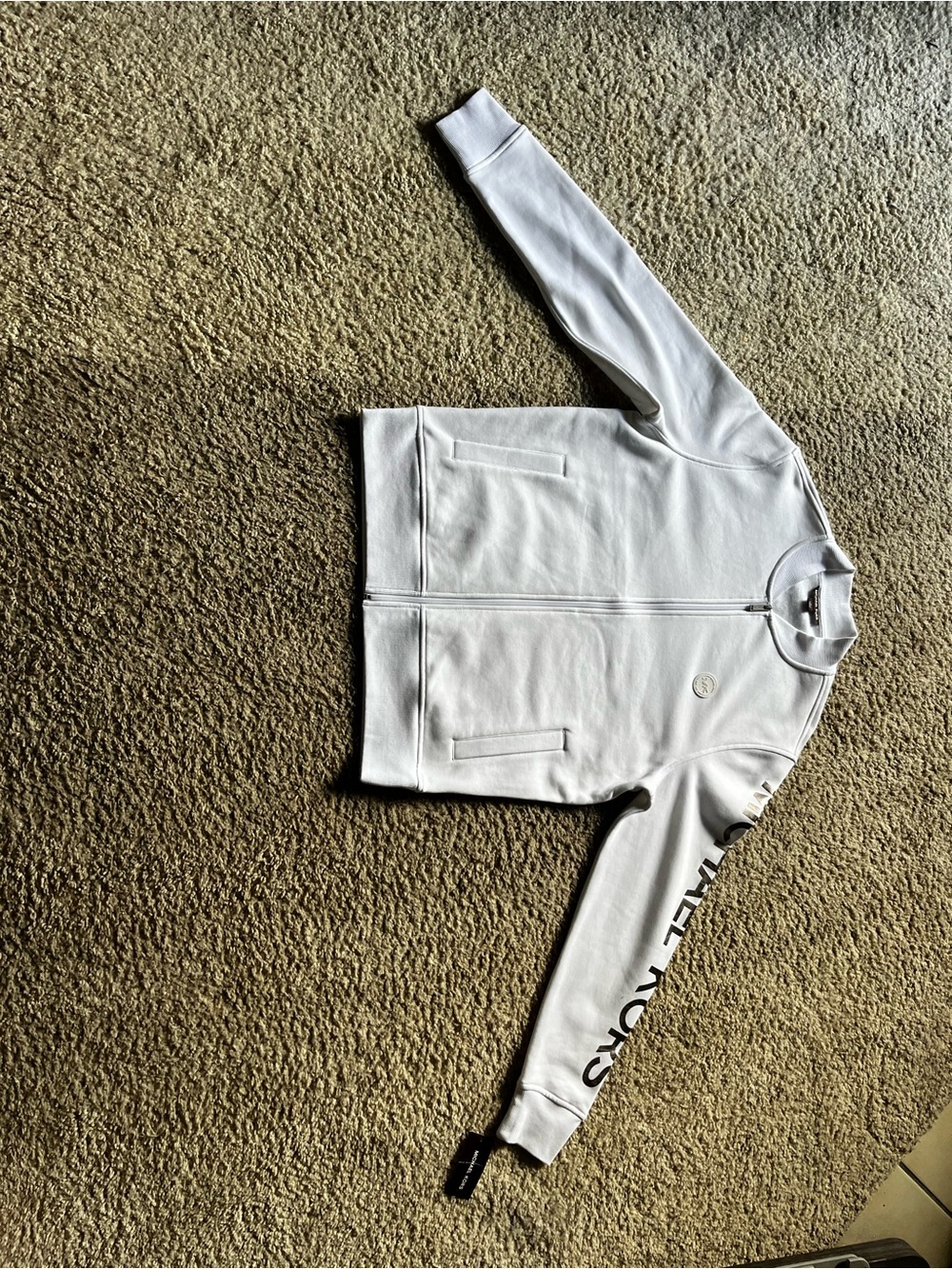 Women’s White Micheal kors Zip-Up Jacket with Sleeve Logo
